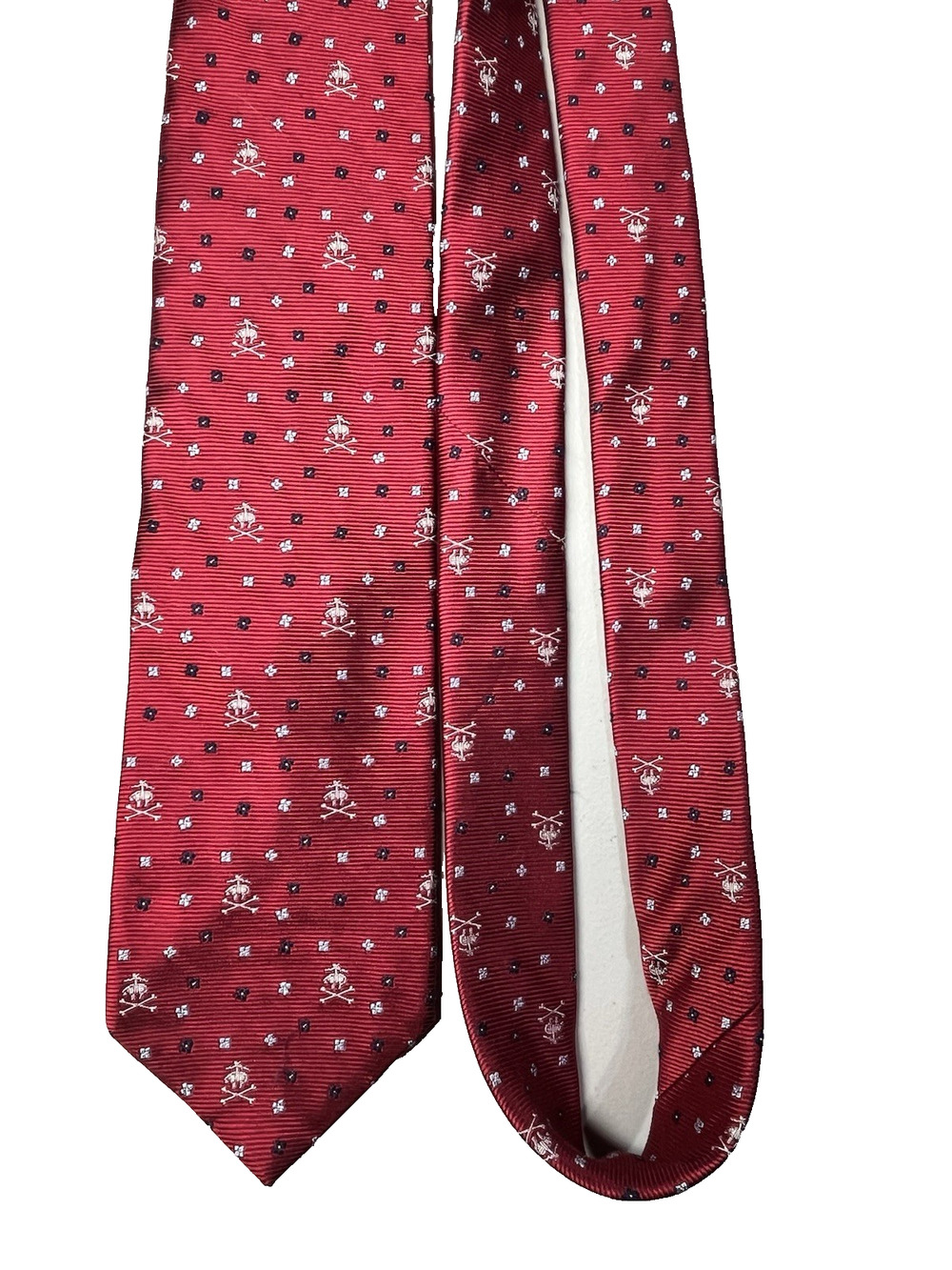 Brooks Brothers Silk Tie Red Flying Pig Crossbone Mens Necktie 3 1/4"X58" USA